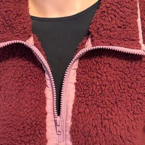 SO Women's Sherpa Jacket - Burgundy and Pink. Smoke free home